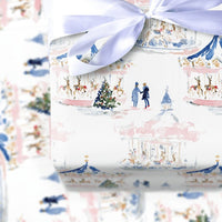 Festive Reindeer Holiday Gift Wrap, Watercolor Christmas Carousel Wrapping Paper, Whimsical Winter Wrapping Paper, Seasonal Gift Wrap Roll