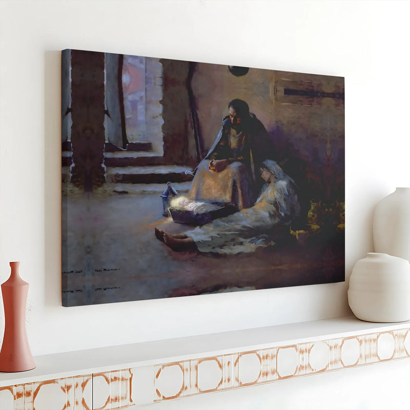 Holy Night Christmas Canvas Wall Art, Nativity Scene Canvas Print, Birth of Jesus Canvas Decor, Christian Religious Wall Art