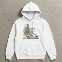 Pink Golf Cart Christmas Hoodie, Christmas Golden Retriever Hoodie, Festive Dog Lover Hooded Sweatshirt, Adorable Golfer Holiday Pullover