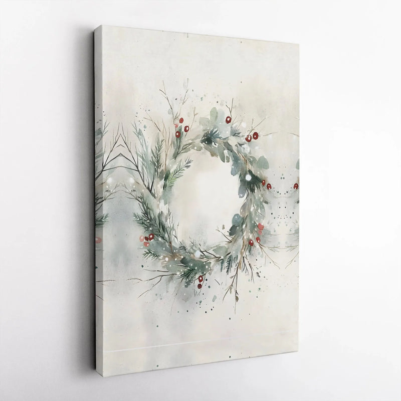 Pine Berry Holiday Canvas Print, Watercolor Christmas Wreath Canvas Wall Art, Minimalist Winter Botanical Canvas, Xmas Seasonal Home Decor