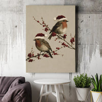 Festive Bird in Santa Hat Print, Christmas Robin Canvas Wall Art, Winter Holiday Canvas Decor, Christmas Wall Art, Seasonal Home Decor