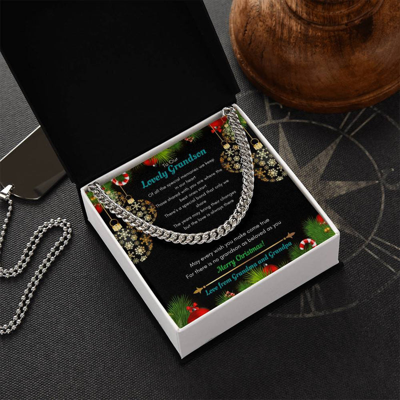 Polished Stainless Steel Chain, Grandson Cuban Link Chain Necklace, Mens Cuban Link Jewelry with Message Card, Christmas Present for Grandson