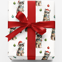 Santa Hat Dog Gift Wrap Paper, Husky Puppy Christmas Wrapping Paper, Festive Holiday Wrapping Paper Roll, Dog Lover Xmas Gift Wrap