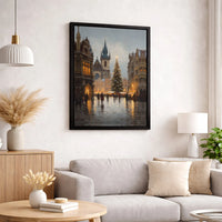 Snowy Old Town Square Canvas Print, Prague Christmas Market Canvas Wall Art, Vintage European City Canvas, Festive Holiday Home Decor Present