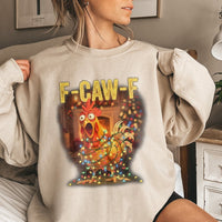 Humorous Christmas Lights Sweatshirt, F-CAW-F Chicken Sweatshirt, Retro Holiday Hen Crewneck, Sarcastic Christmas Sweatshirt