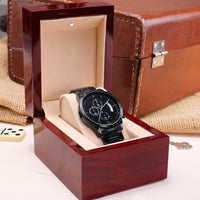 Custom Engraved Black Watch, Personalized Chronograph Watch, Stainless Steel Quartz Wrist Watch, Christmas Present, Anniversary Present