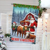 Santa Cows Red Barn Flag, Christmas Farm Garden Flag, Farmhouse Christmas Yard Flag, Winter Holiday Outdoor Flag Decor