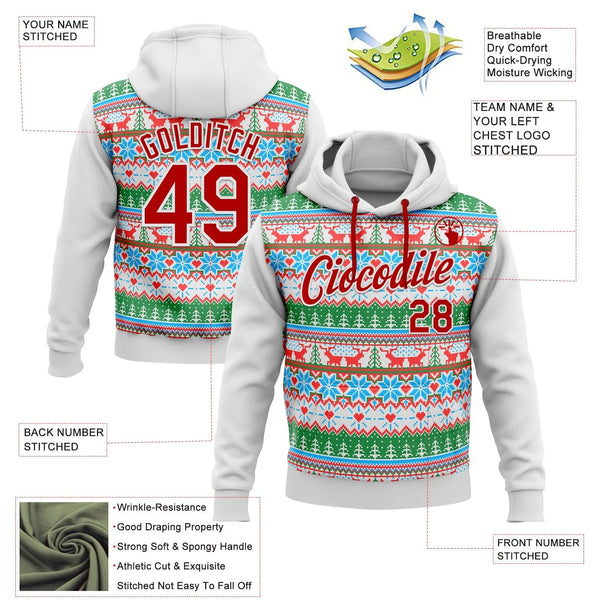 Personalized Name Number Christmas Hoodie, Custom Christmas Pullover Hoodie, Ugly Holiday Sweater Hoodie, Sports Fan Game Day