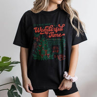 Retro Fireplace Holiday Graphic Tee, It's the Most Wonderful Time Christmas T-Shirt, Comfy Xmas Tree Shirt, Festive Holiday Graphic T-Shirt