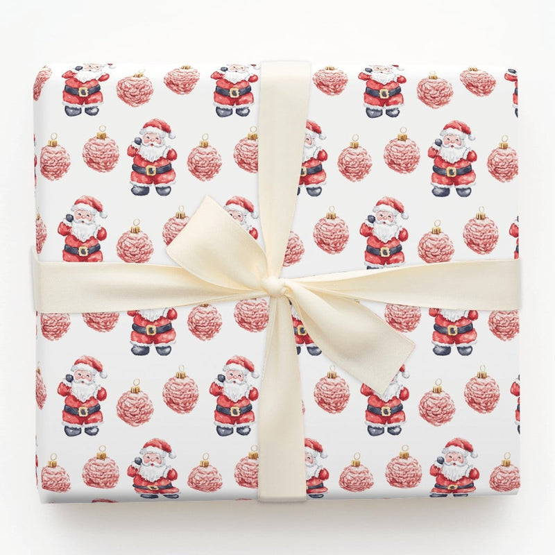Humorous Science Christmas Gift Wrap, Watercolor Santa Brain Wrapping Paper, Brain Ornament Holiday Paper, Medical Student Gift Wrapping Roll