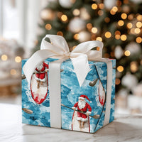 Coastal Watercolor Santa Claus Gift Wrap, Paddleboard Santa Wrapping Paper, Beach Holiday Paper, Nautical Christmas Wrapping Paper Roll