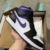 Mid Top Sneakers, White Black Purple Colorway, Lace Up Design, Casual Gift for Sneaker Fans