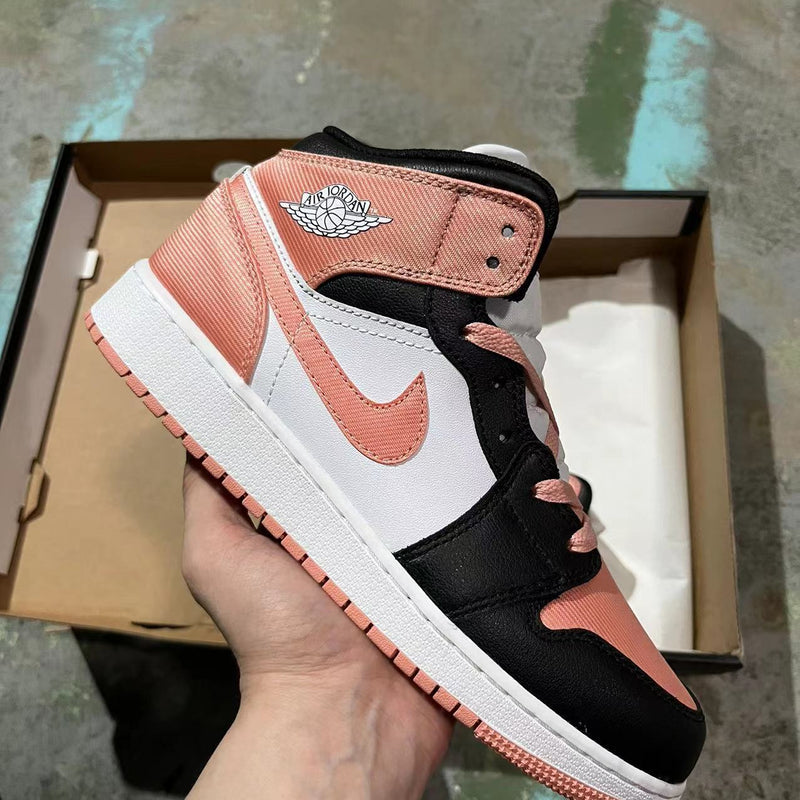 Mid Top Sneakers, White Black Pink Colorway, Lace Up Design, Casual Gift for Sneaker Fans