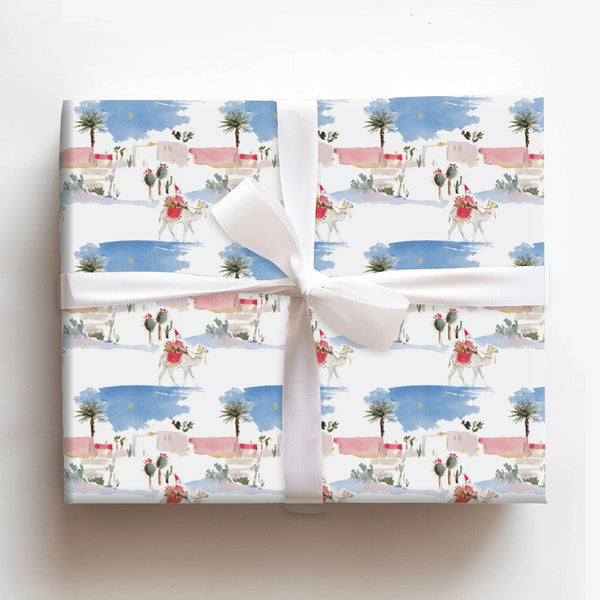 Watercolor Desert Christmas Wrapping Paper, Santa on Camel Gift Wrap, Southwest Holiday Gift Wrapping Paper, Whimsical Cactus