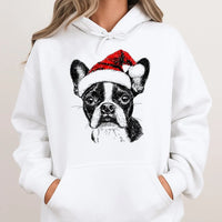 Adorable Dog Christmas Sweatshirt, Boston Terrier Santa Hoodie, Xmas Pet Lover Graphic Hoodie, Winter Holiday Pullover Hoodie, Dog Mom Present