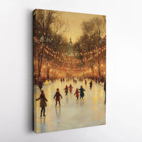 Christmas Lights Park Scene Canvas Print, Winter Ice Skating Rink Canvas Wall Art, Holiday Canvas, Printable Digital Download