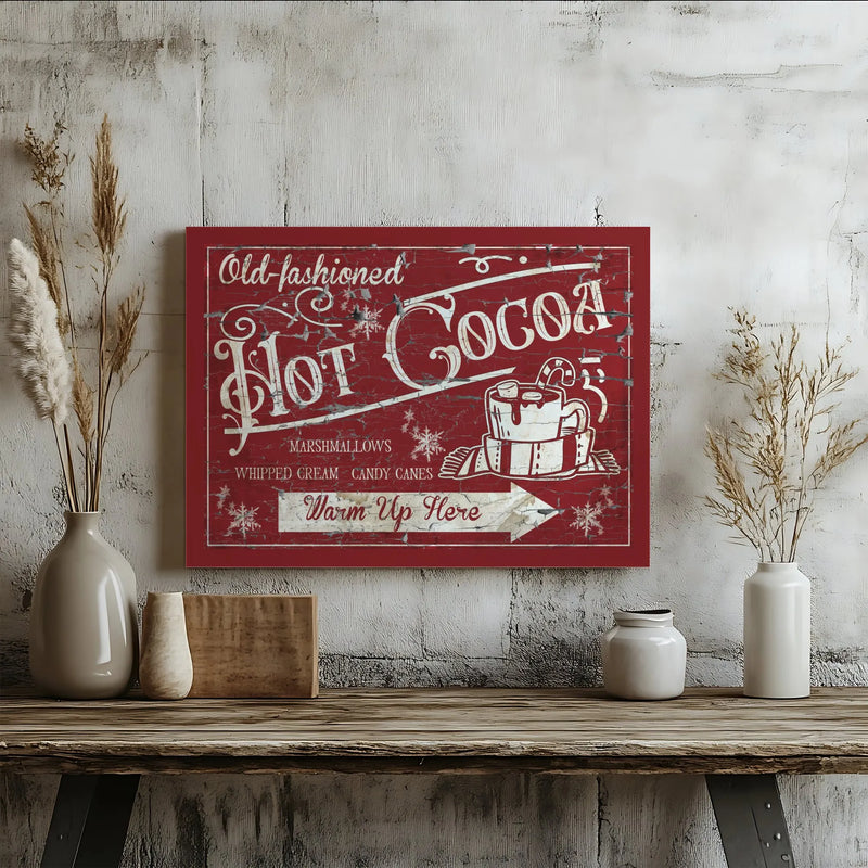 Farmhouse Christmas Canvas Print, Hot Cocoa Canvas Sign, Festive Cocoa Kitchen Wall Art, Hot Cocoa Canvas Decor, Winter Holiday Wall Decor