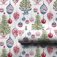 Potted Tree Holiday Gift Wrap, Watercolor Christmas Tree Wrapping Paper, Hanging Ornament Wrapping Paper, Festive Christmas Present Paper