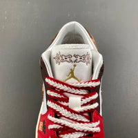 Low Top Sneakers, Red Gold Colorway, Lace Up Design, Casual Gift for Sneaker Fans
