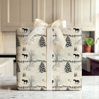 Rustic Equestrian Toile Gift Wrap, Winter Horse Wrapping Paper, Christmas Horse Holiday Wrapping Paper