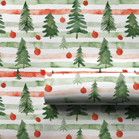 Striped Pine Tree Gift Wrap, Watercolor Christmas Tree Wrapping Paper, Red Green Holiday Wrapping Paper, Festive Winter Present Gift Wrap