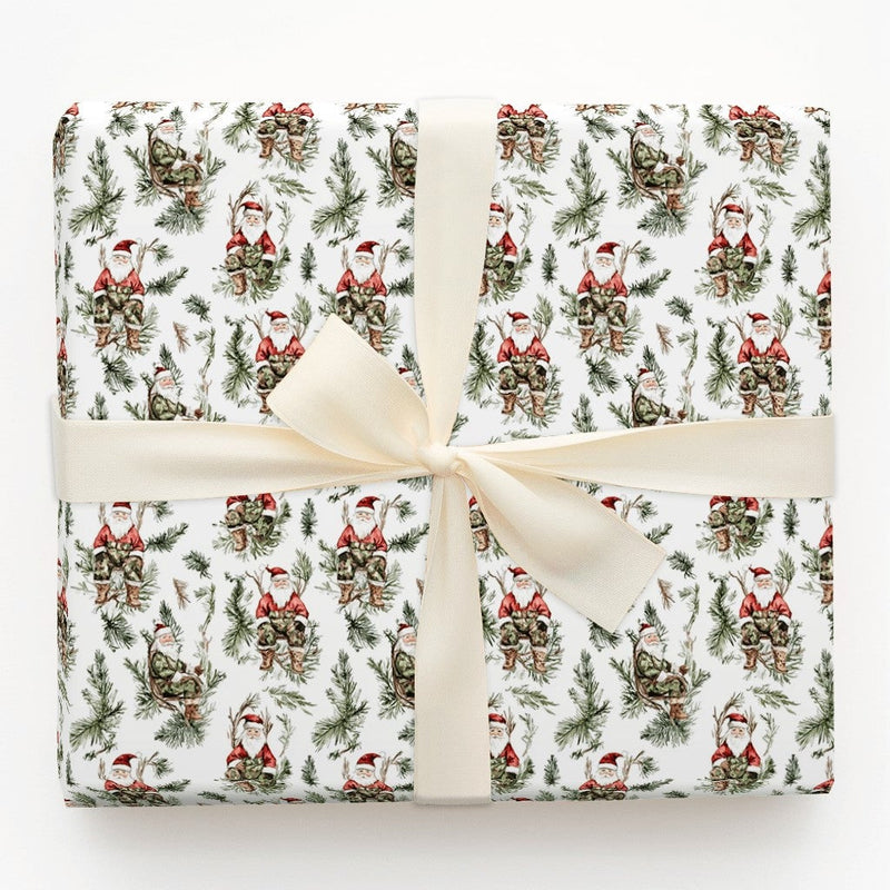 Camo Rifle Santa Claus Gift Wrap, Hunter Santa Wrapping Paper, Rustic Outdoor Santa Christmas Wrapping Paper, Hunting Holiday Gift Wrap