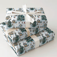 Nostalgic Winter Town Holiday Gift Wrap, Snowy Christmas Village Wrapping Paper, Classic Xmas Wrapping Paper Roll, Festive Holiday Gift Wrap