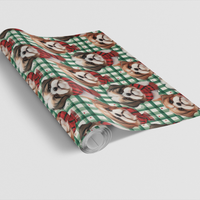 Festive Plaid Dog Gift Wrap, Shih Tzu Christmas Wrapping Paper, Adorable Puppy Holiday Wrapping Paper