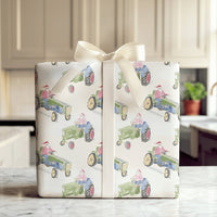 Santa Farm Tractor Gift Wrap, Christmas Tractor Wrapping Paper, Rustic Country Wrapping Paper, Farmhouse Holiday Gift Wrap Roll for Farmers