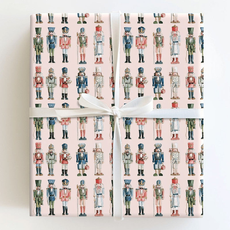 Watercolor Christmas Gift Wrap, Nutcracker Soldier Wrapping Paper, Pink Holiday Present Paper, Nutcracker Ballet Gift Wrap Paper Roll