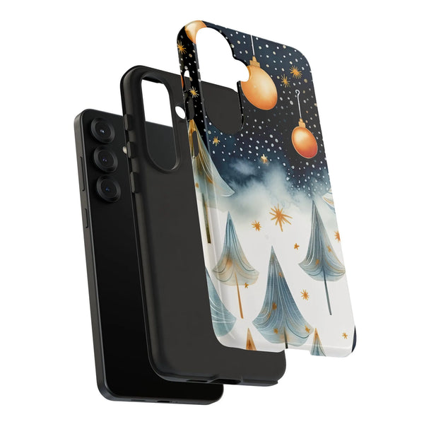 Snowy Winter Night Cover, Watercolor Christmas Tree Samsung Galaxy Phone Case, Holiday Tough Phone Case, Festive Xmas Present