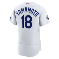 Los Angeles Dodgers Yoshinobu Yamamoto White Home Authentic Sponsor Patch Jersey
