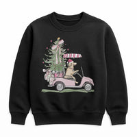 Holiday Dog Lover Sweatshirt, Golden Retriever Golf Cart Christmas Sweatshirt, Adorable Xmas Puppy Sweatshirt, Golfer Crewneck