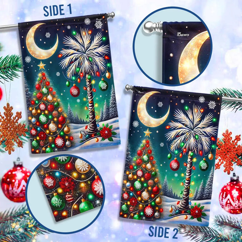 Crescent Moon Holiday Yard Flag, South Carolina Christmas Palmetto Garden Flag, Double-Sided SC Xmas Lawn Flag, Southern Winter Porch Decor