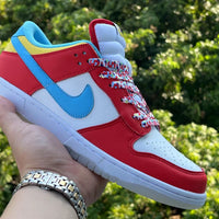 Low Top Sneakers, Red Blue Colorway, Lace Up Design, Casual Gift for Sneaker Fans