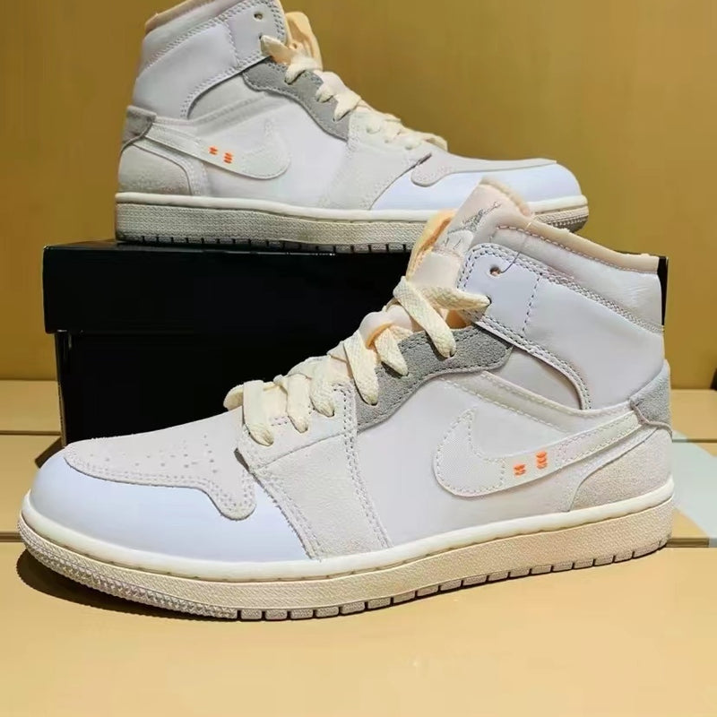 Retro Mid Top Sneakers, White Gray Colorway, Lace Up Design, Casual Gift for Sneaker Fans