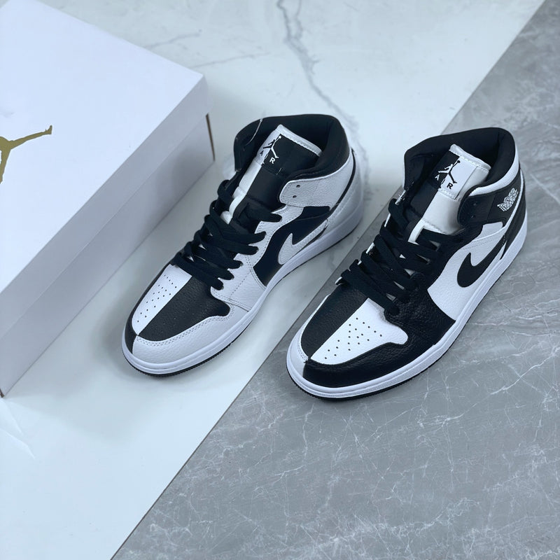 Mid Top Sneakers, White Black Colorway, Lace Up Design, Casual Gift for Sneaker Fans