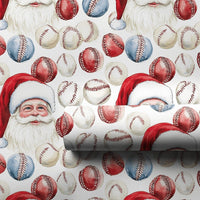 Sports Holiday Gift Wrap, Baseball Santa Christmas Wrapping Paper, Red White Blue Baseball Wrapping Paper, Coach Player Gift Wrap Roll