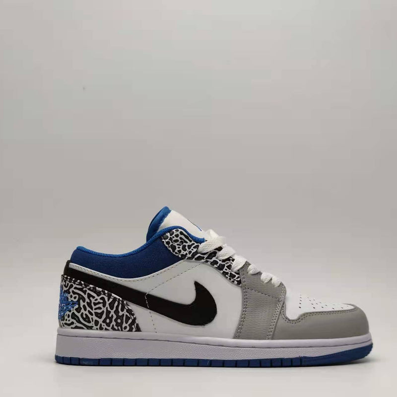 Low Top Sneakers, Blue White Colorway, Cracked Pattern, Lace Up Design, Casual Gift for Sneaker Fans
