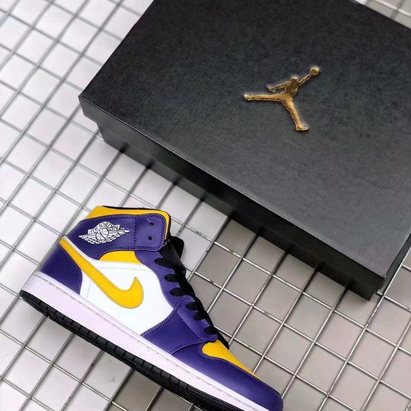 Mid Top Sneakers, White Purple Yellow Colorway, Lace Up Design, Casual Gift for Sneaker Fans