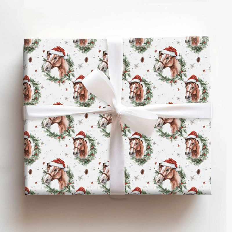Rustic Equestrian Holiday Gift Wrap, Watercolor Horse Christmas Wrapping Paper, Country Farmhouse Gift Wrapping Paper, Xmas Roll Gift Wrap
