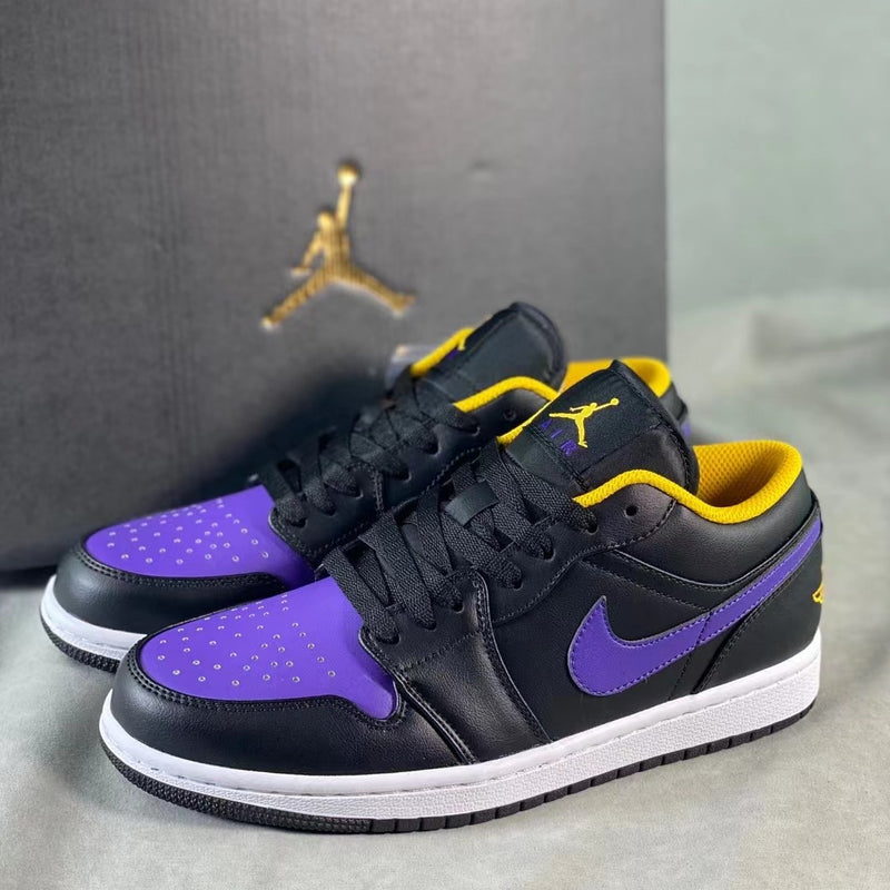 Low Top Sneakers, Black Yellow Purple Colorway, Lace Up Design, Casual Gift for Sneaker Fans
