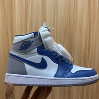 High Top Sneakers, Blue White Gray Colorway, Lace Up Design, Casual Gift for Sneaker Fans