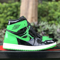 High Top Sneakers, Black Green Colorway, Patent Leather Footwear, Lace Up Design, Casual Gift for Sneaker Fans