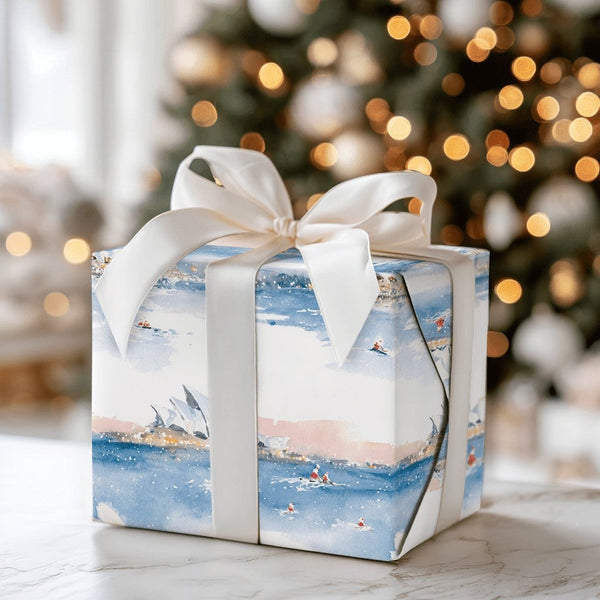 Kayaking Santa Australian Christmas Gift Wrap, Sydney Opera House Wrapping Paper, Aussie Holiday Wrapping Paper, Winter Gift 