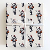 Vintage Baseball Gift Wrap, Baseball Santa Christmas Wrapping Paper, Retro Sporty Holiday Wrapping Paper, Baseball Fan Gift Wrapping Paper