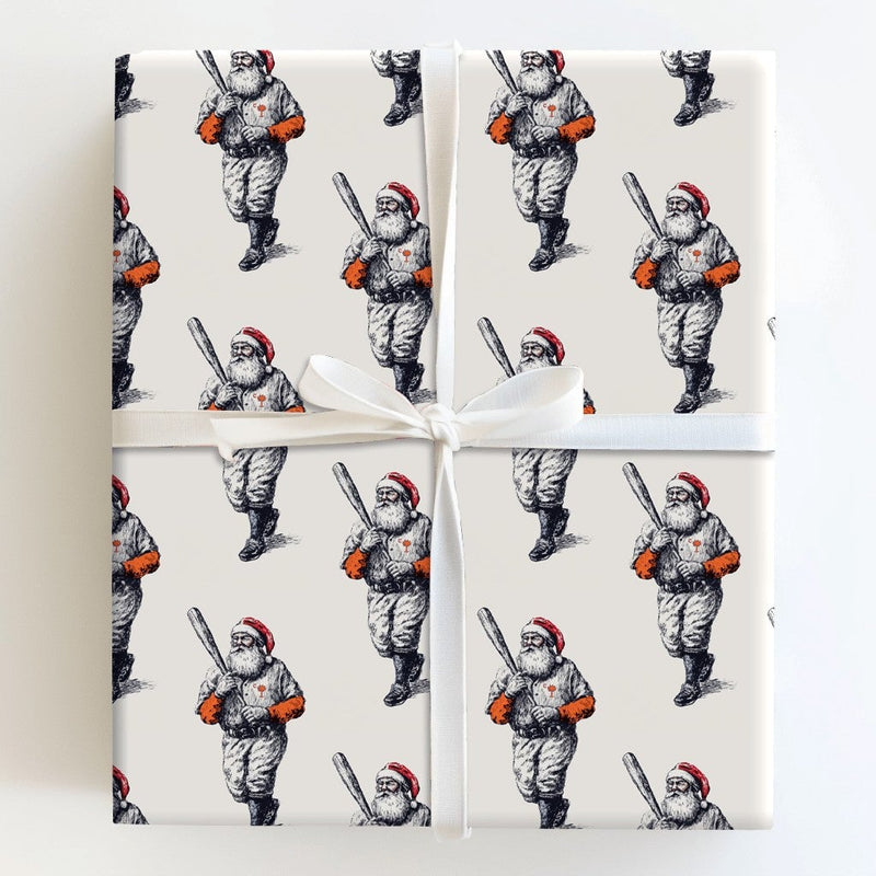 Vintage Baseball Gift Wrap, Baseball Santa Christmas Wrapping Paper, Retro Sporty Holiday Wrapping Paper, Baseball Fan Gift Wrapping Paper