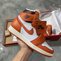 Retro High Top Sneakers, White Orange Colorway, Lace Up Design, Casual Gift for Sneaker Fans