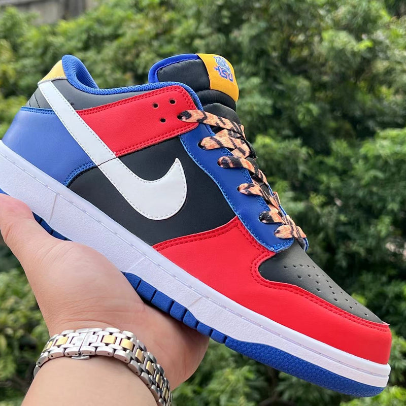 Low Top Sneakers, Blue Red White Colorway, Lace Up Design, Casual Gift for Sneaker Fans