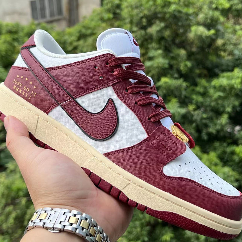 Low Top Sneakers, Burgundy White Colorway, Lace Up Design, Casual Gift for Sneaker Fans